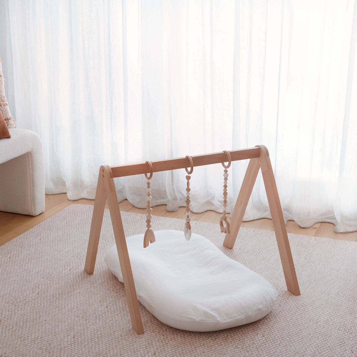 Bundle: Baby Lounger + Linen Play Mat - White