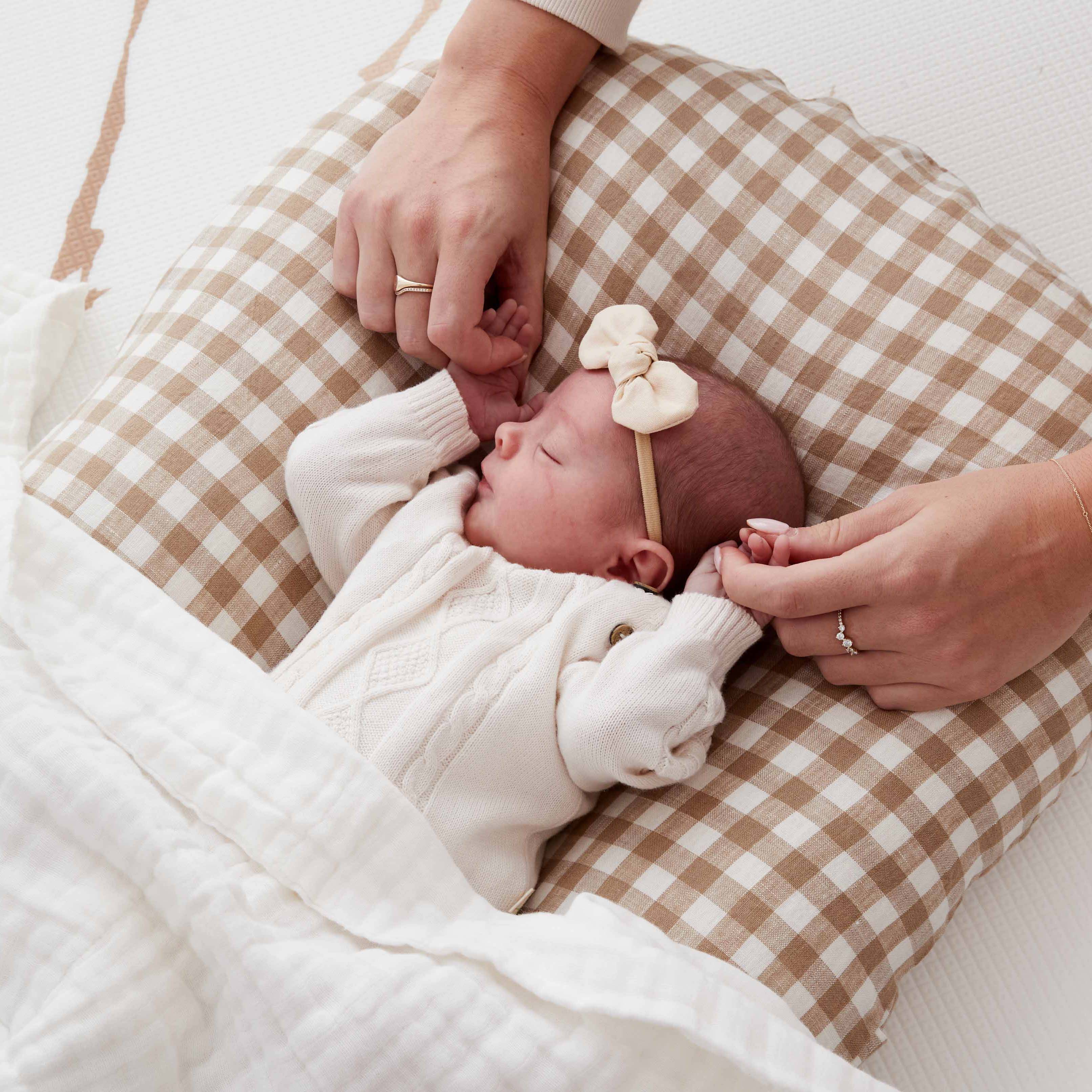 Baby Lounger Linen Cover - Mocha Gingham