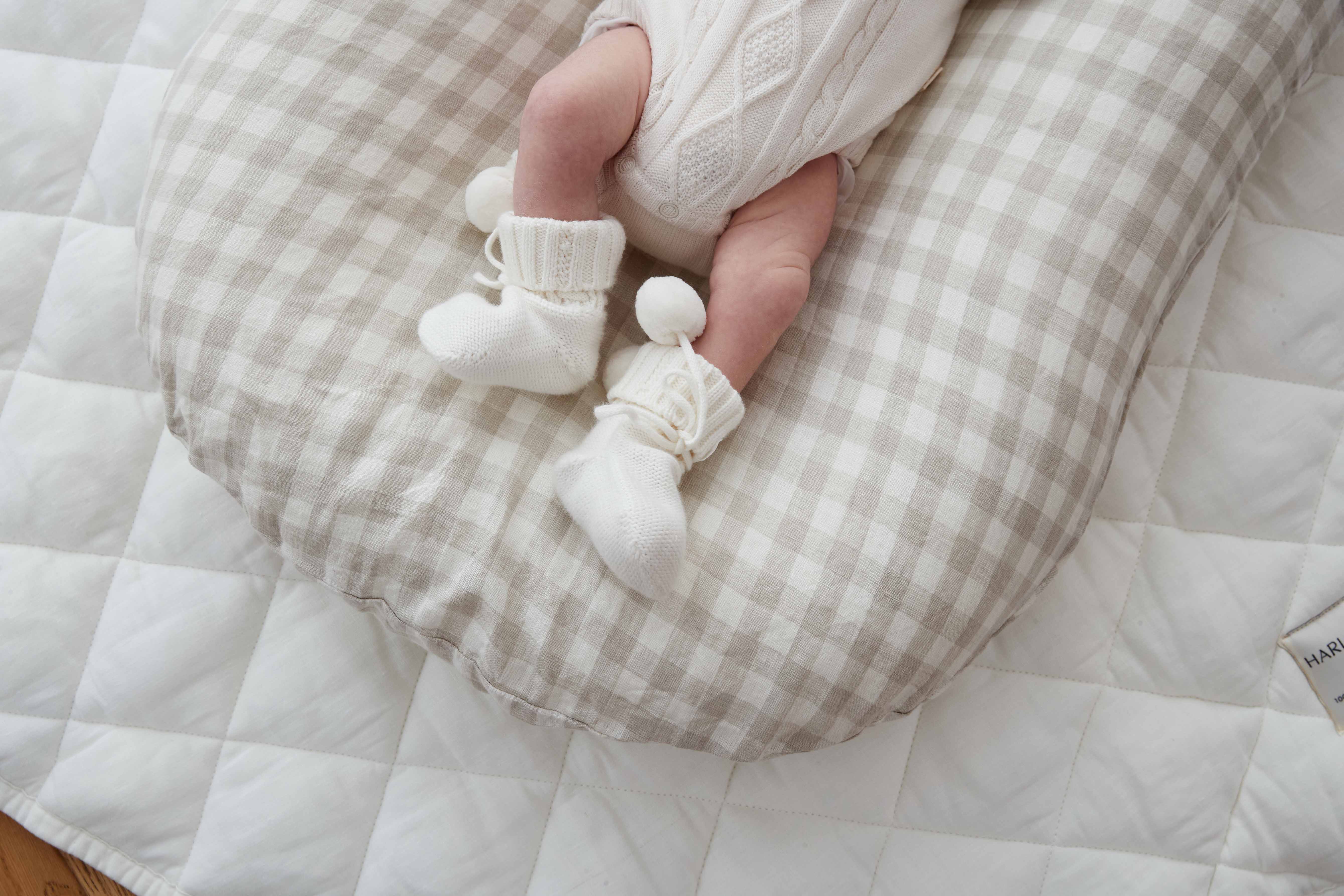 Baby Lounger Linen Cover - Natural Gingham