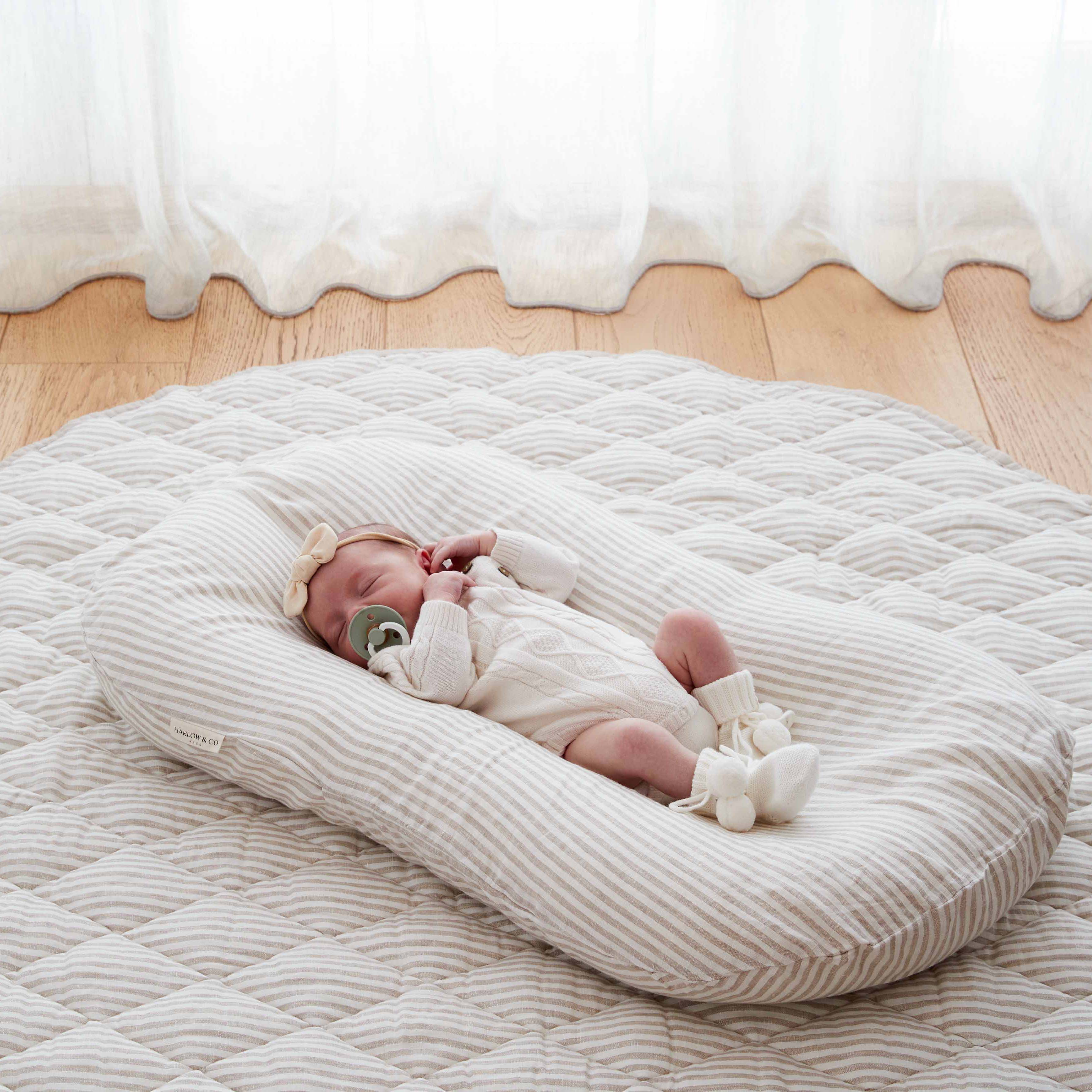 Baby Lounger Linen Cover - Natural Stripe