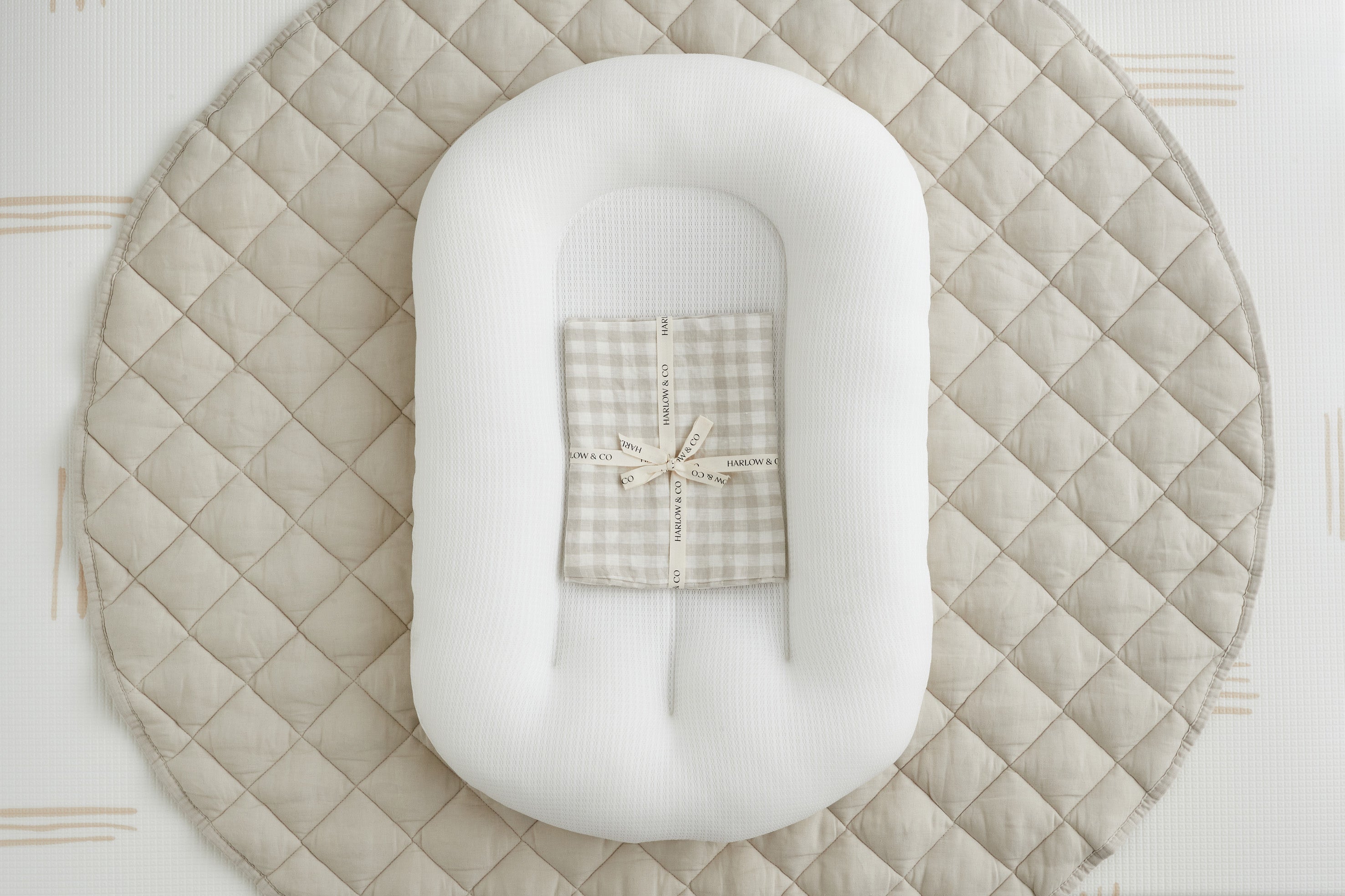 Baby Lounger Linen Cover - Natural Gingham