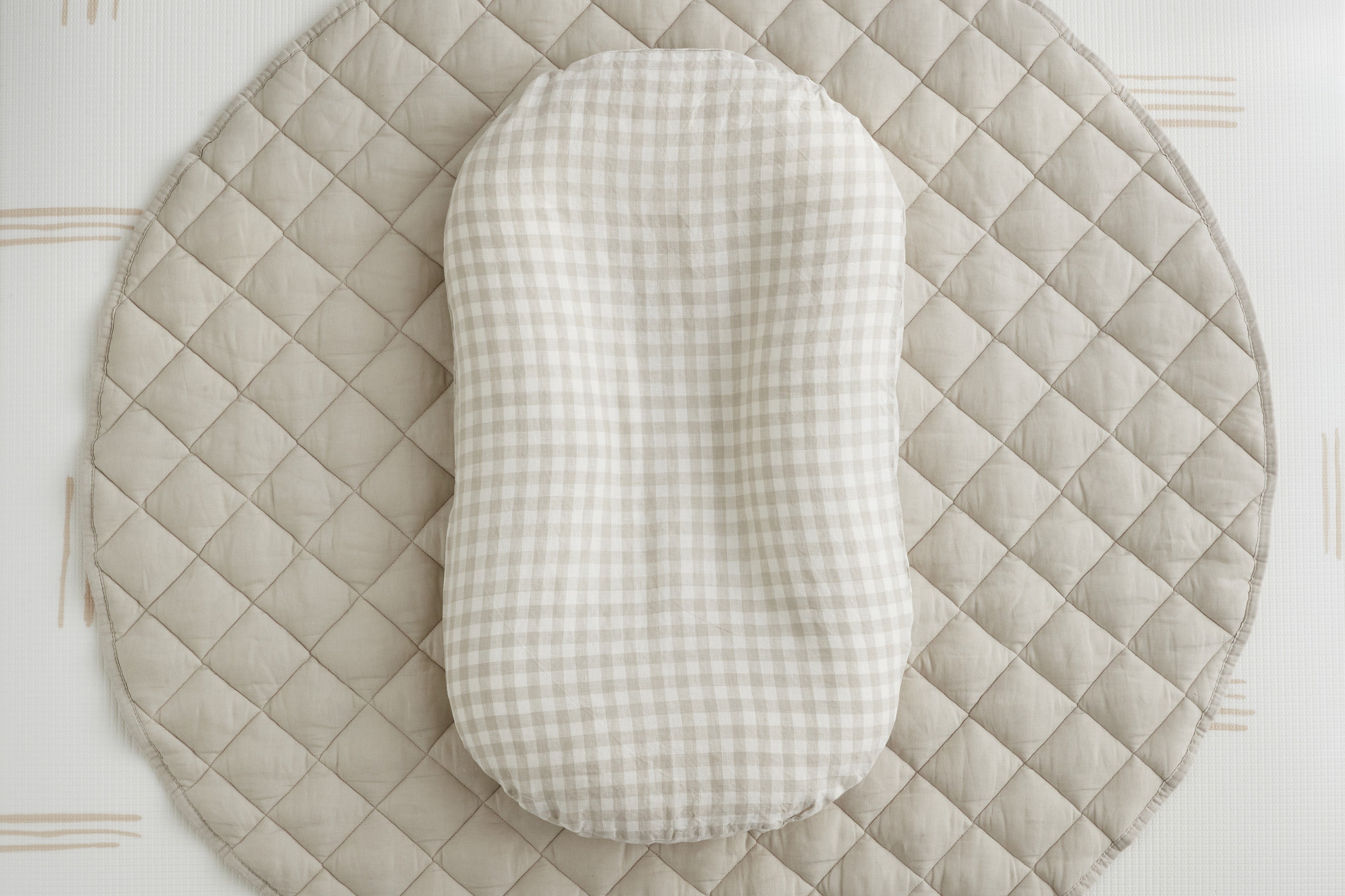 Baby Lounger Linen Cover - Natural Gingham