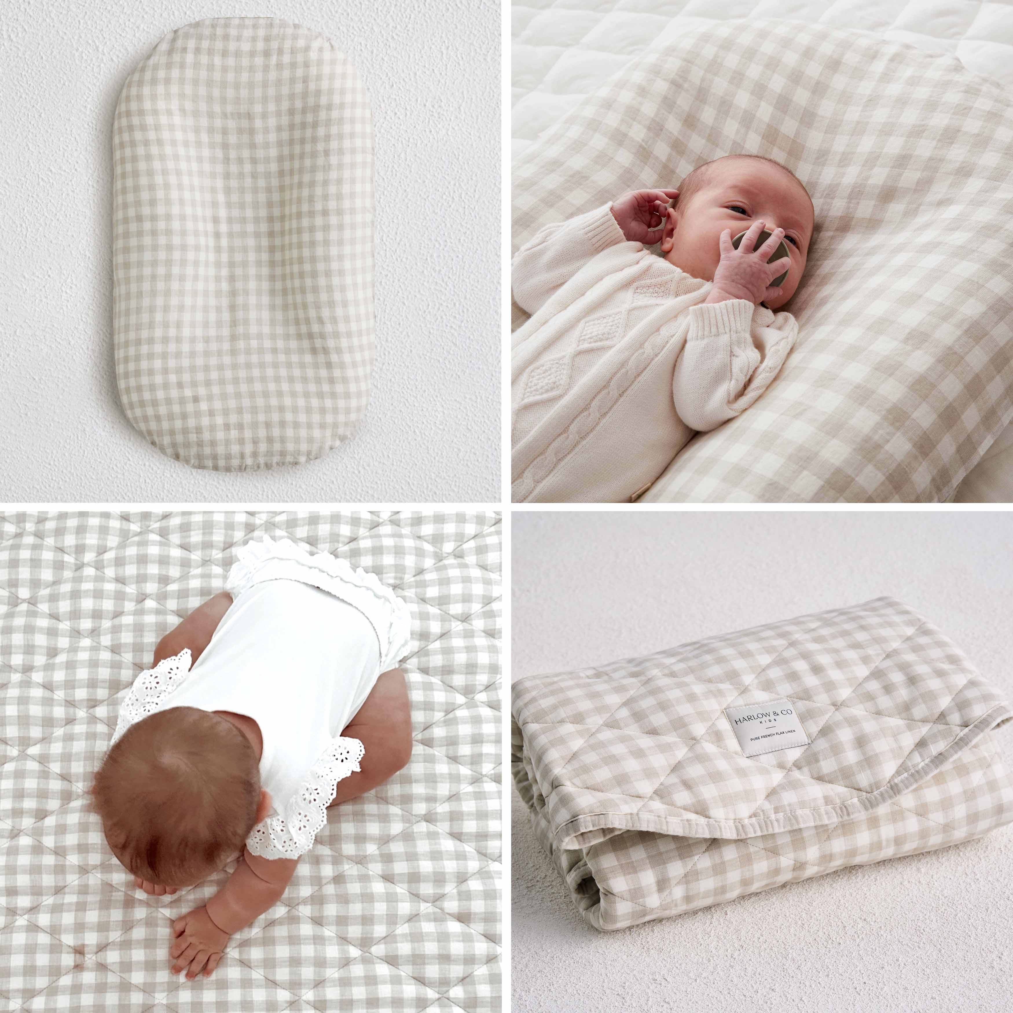 Bundle: Baby Lounger + Linen Play Mat - Oat Gingham