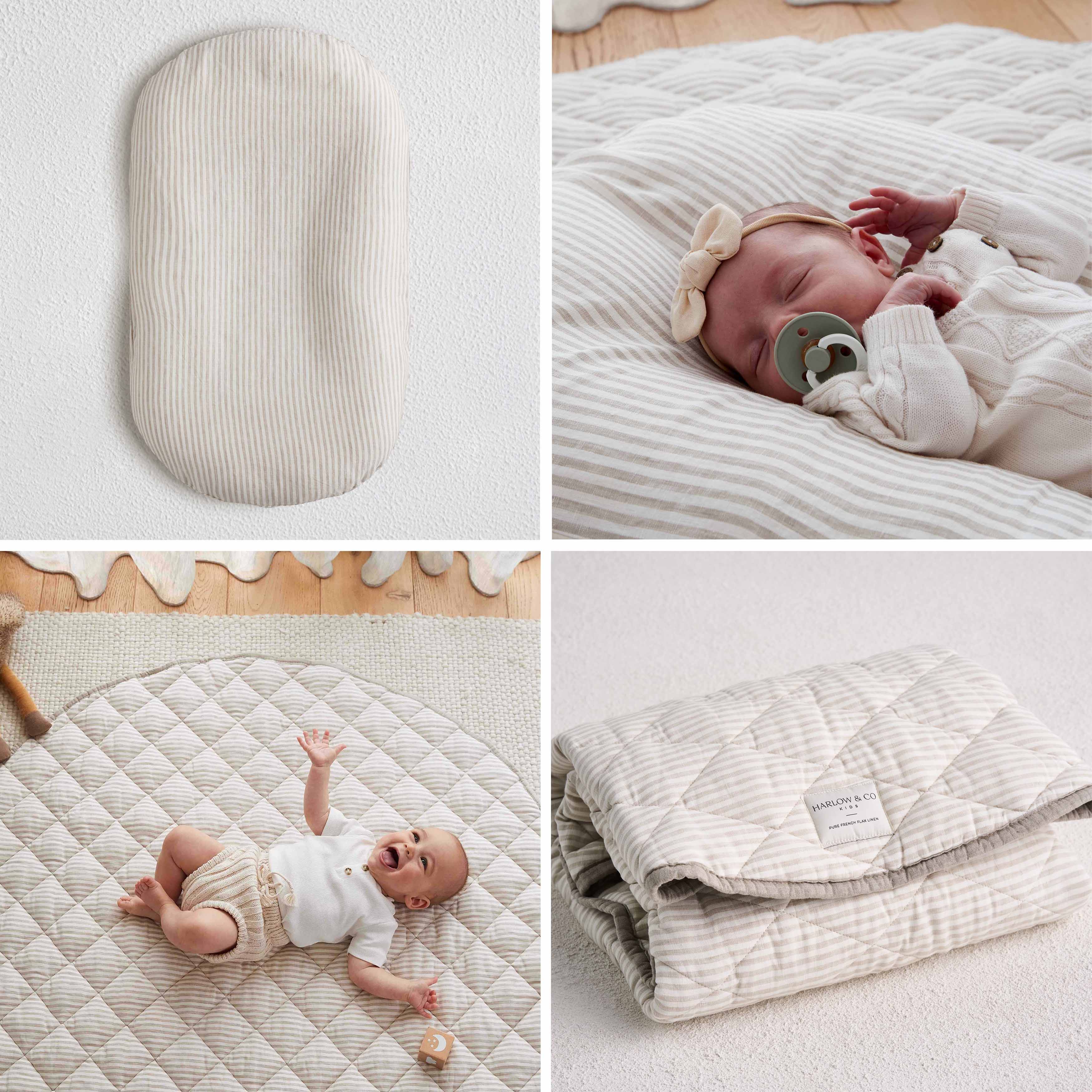 Bundle: Baby Lounger + Linen Play Mat - Natural Stripe