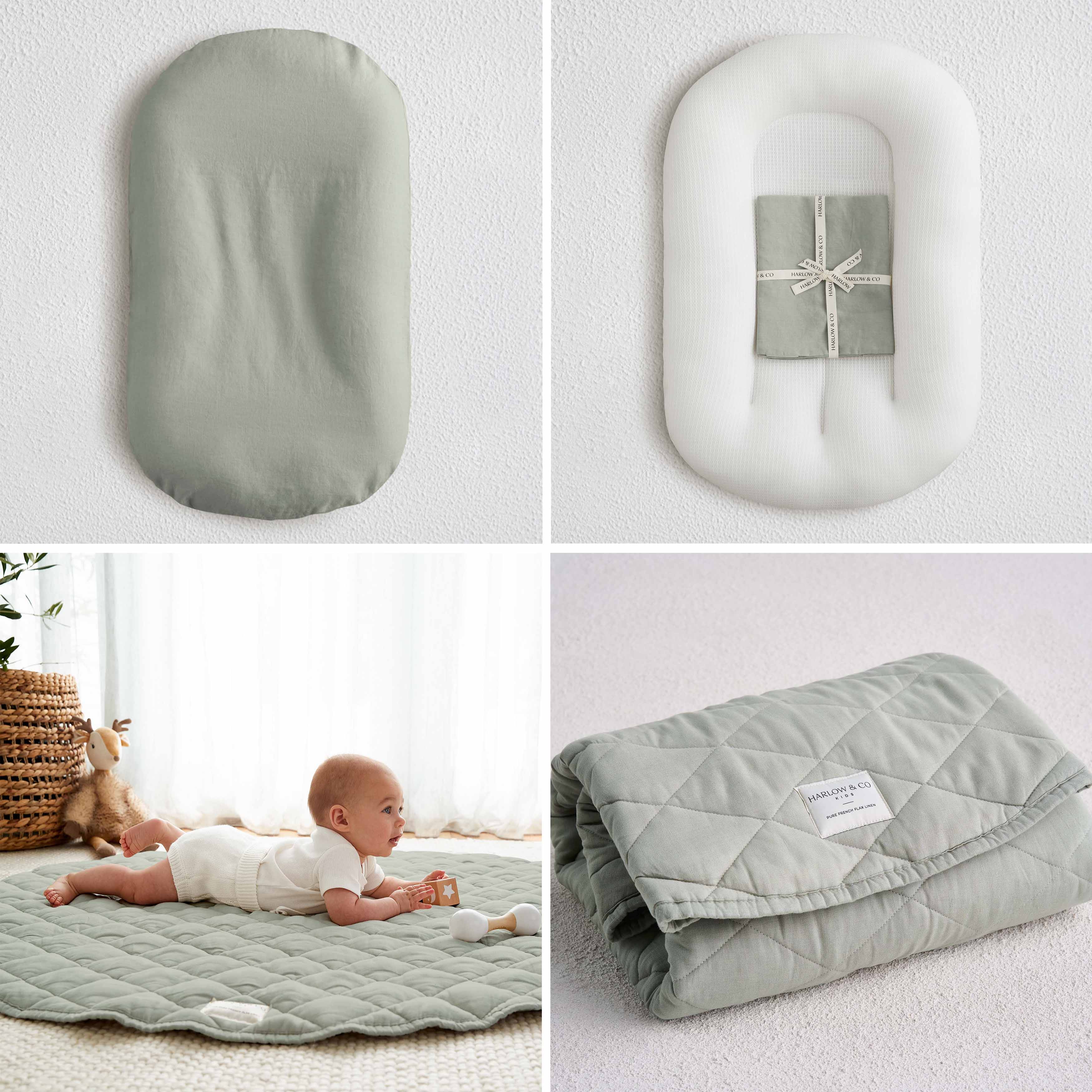 Bundle: Baby Lounger + Linen Play Mat - Sage