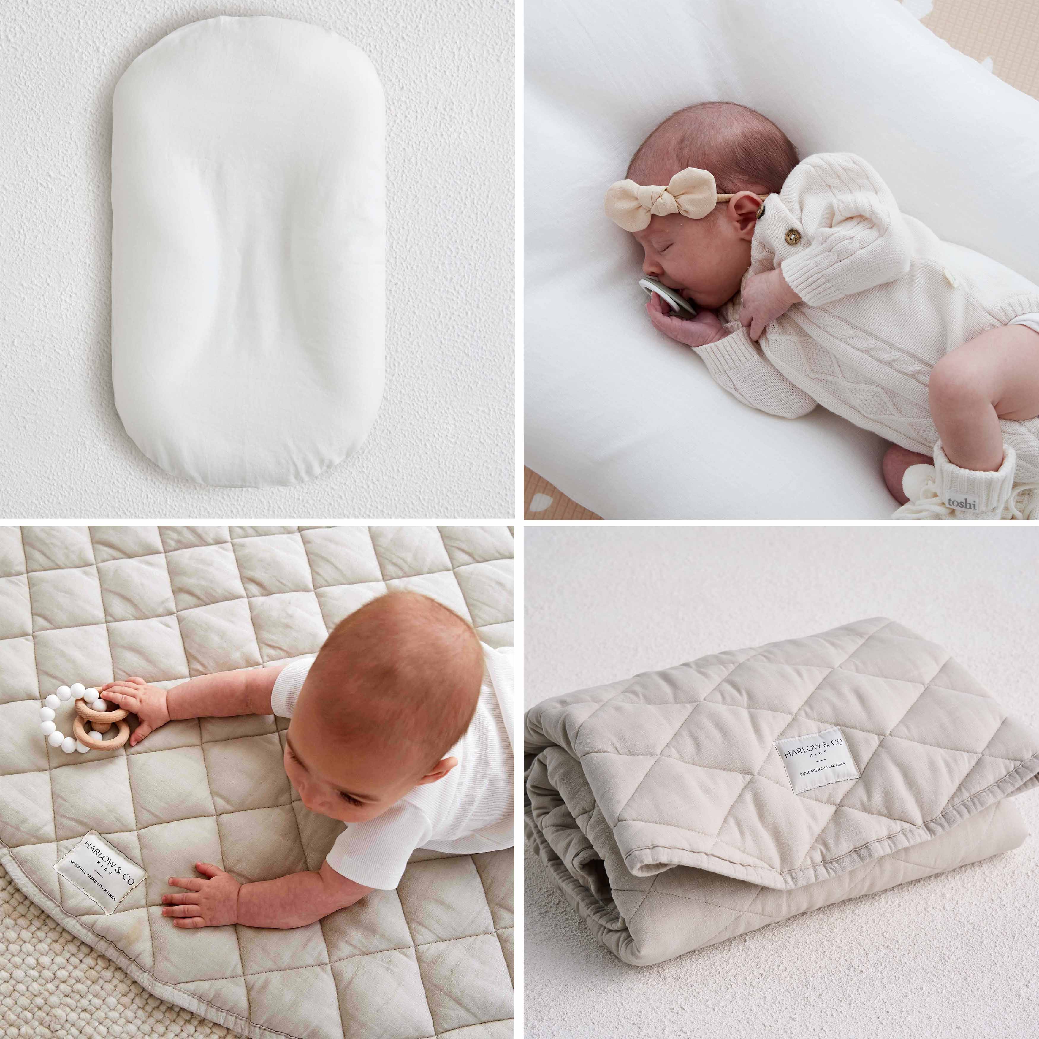Bundle: Baby Lounger + Linen Play Mat - White/Oat