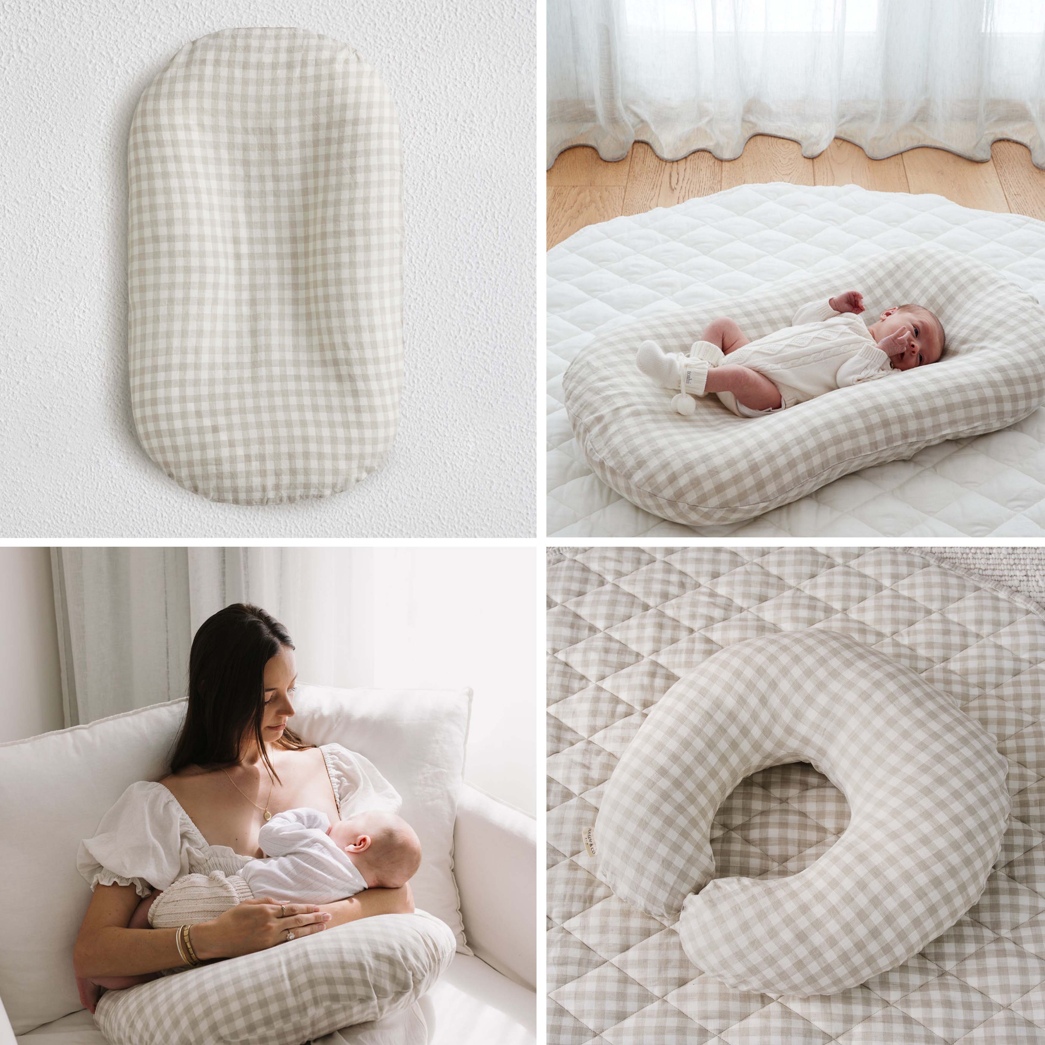 Bundle: Baby Lounger + Nursing Pillow - Oat Gingham