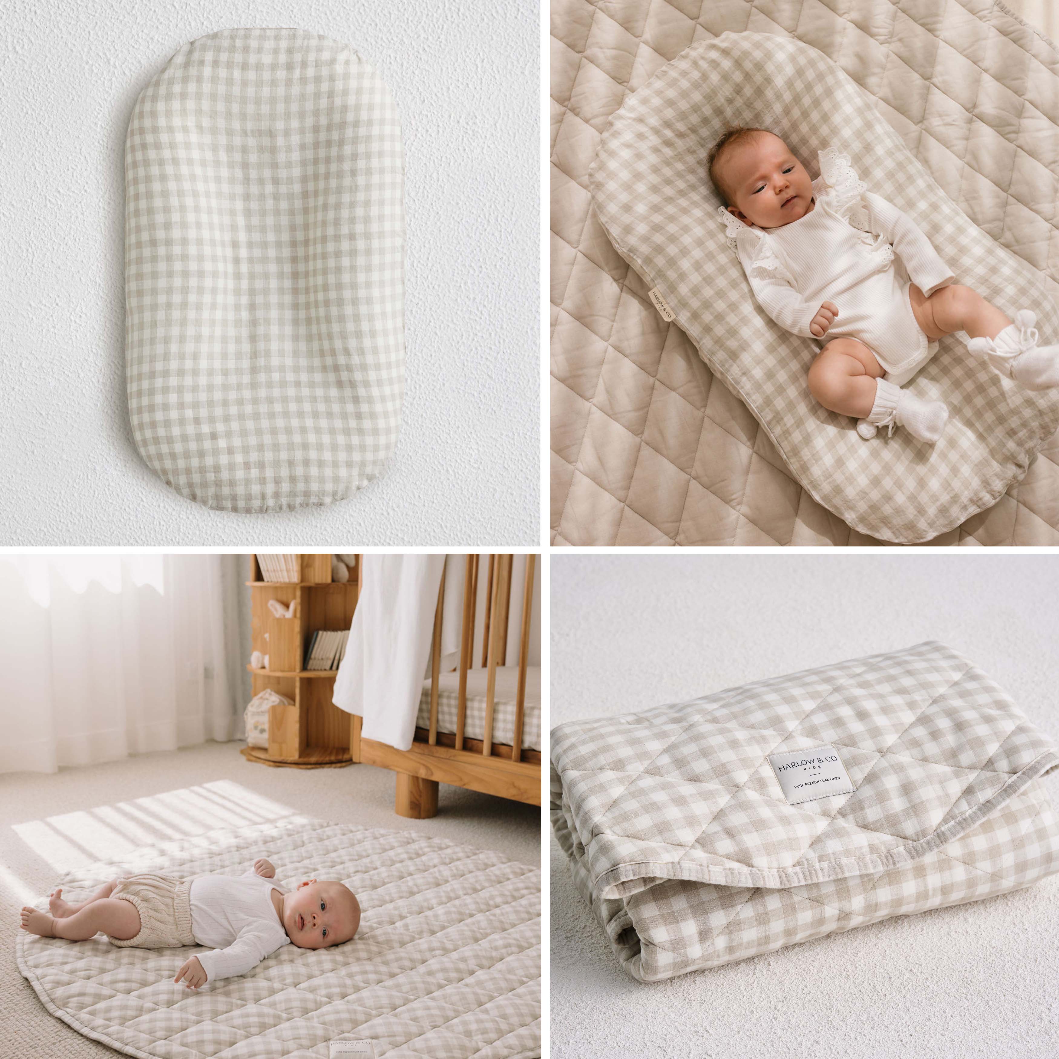 Bundle: Baby Lounger + Linen Play Mat - Oat Gingham / Oat