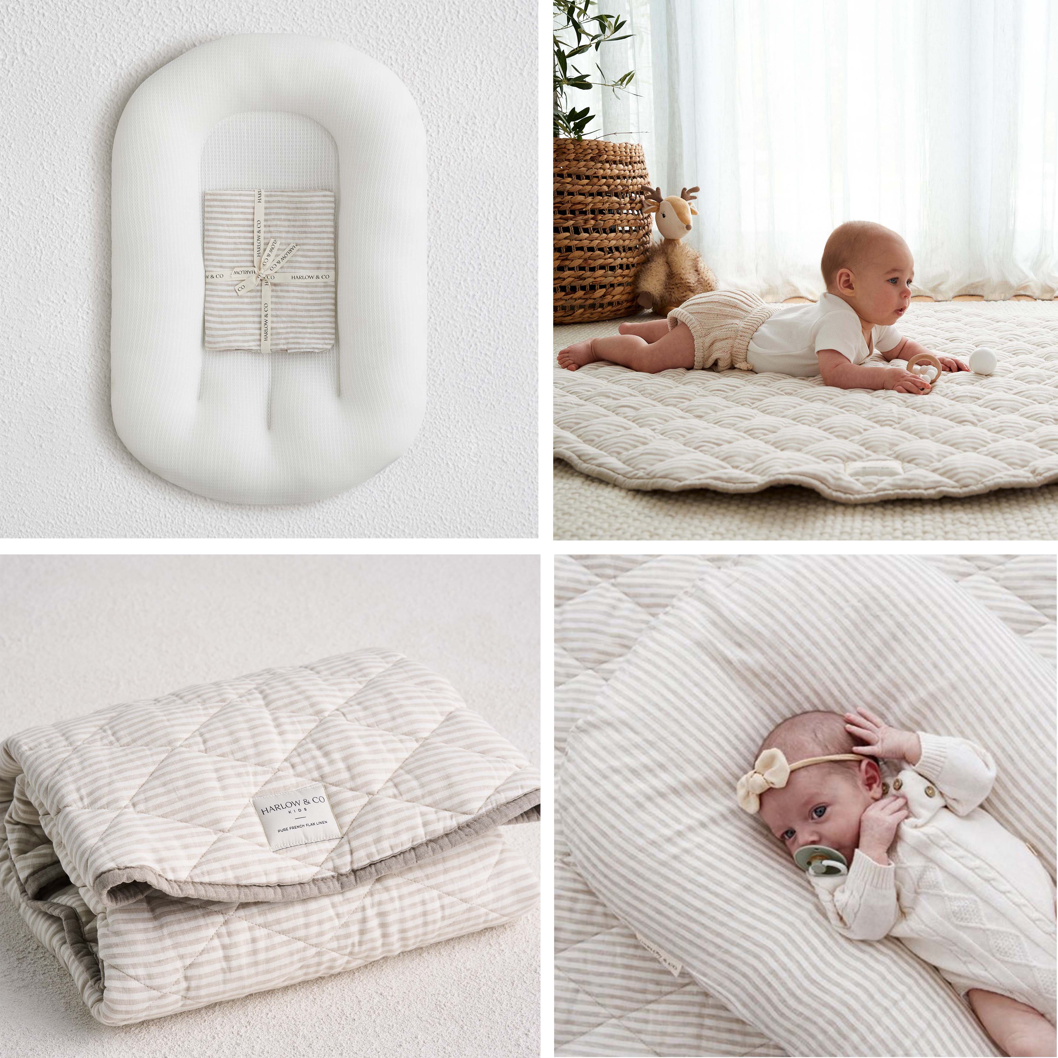 Bundle: Baby Lounger + Linen Play Mat - Natural Stripe