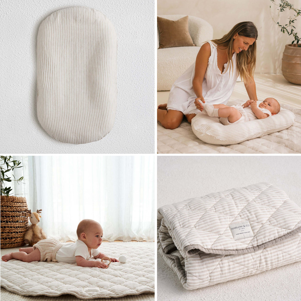 Bundle: Baby Lounger + Linen Play Mat - Natural Stripe