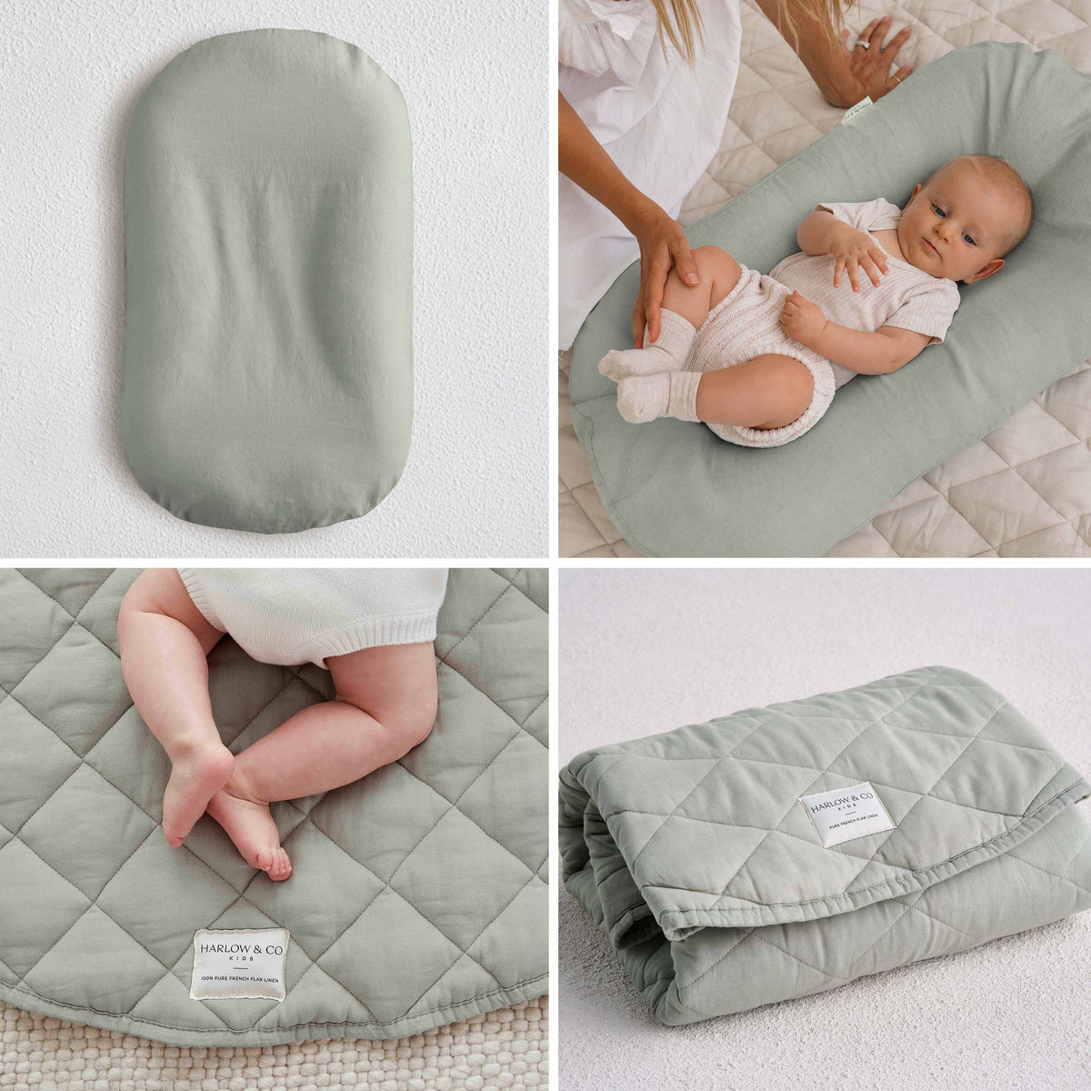 Bundle: Baby Lounger + Linen Play Mat - Sage