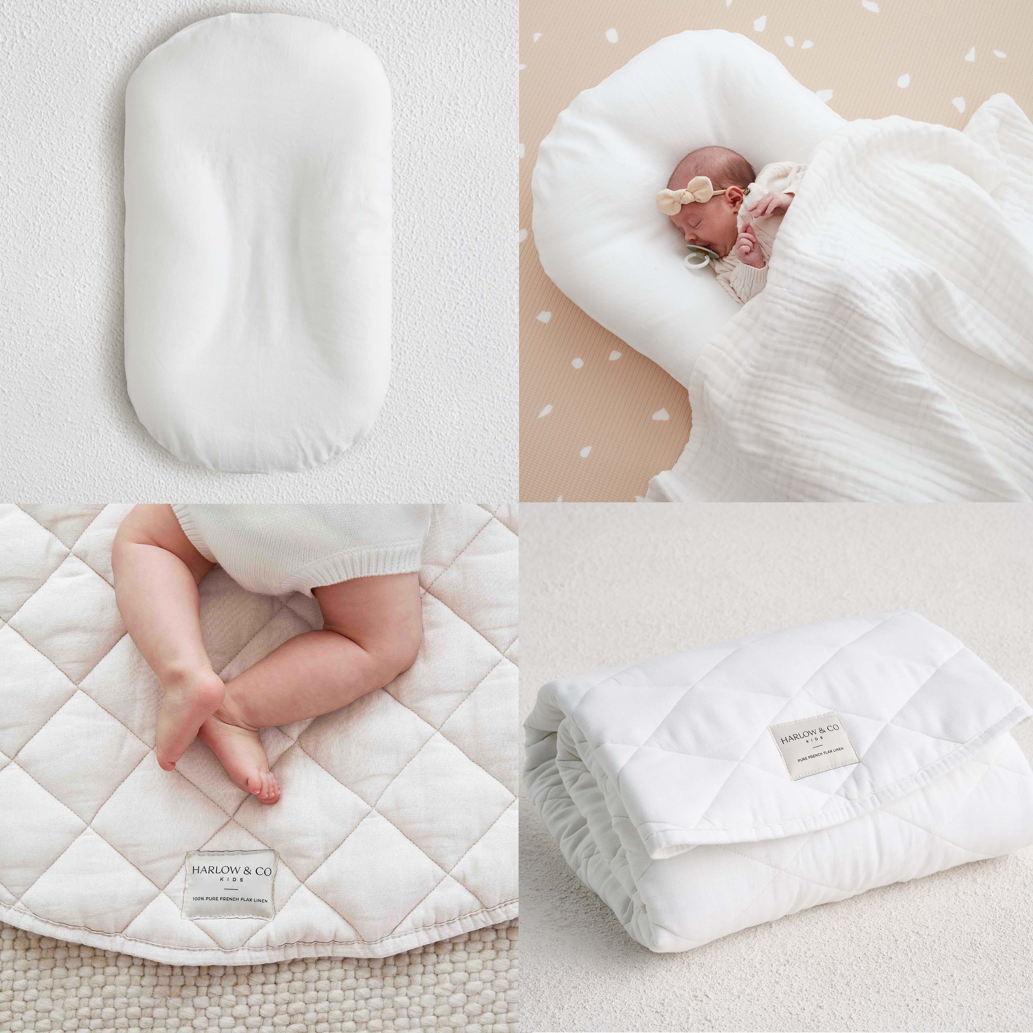 Bundle: Baby Lounger + Linen Play Mat - White