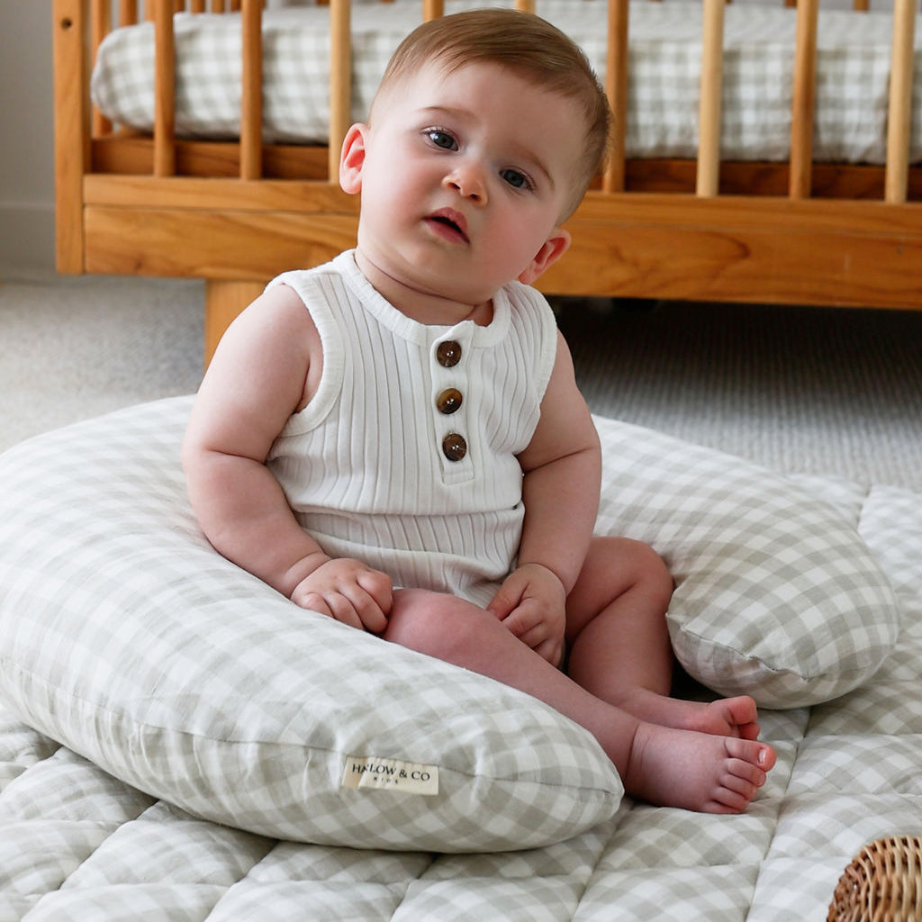 Nursing Pillow + Linen Cover - Oat Gingham